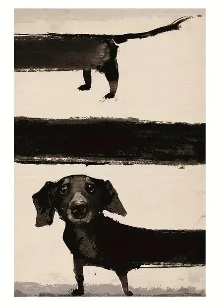 Retro Cute Dachshund Dog Poster – Sausage Dog Canvas Painting, Funny Animal Wall Art for Modern Living Room Home Decor