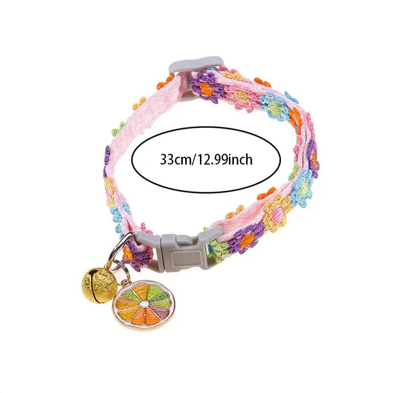 Colorful Dog & Cat Collar with Bell — Cartoon Paw Print, Adjustable, 14 Colours