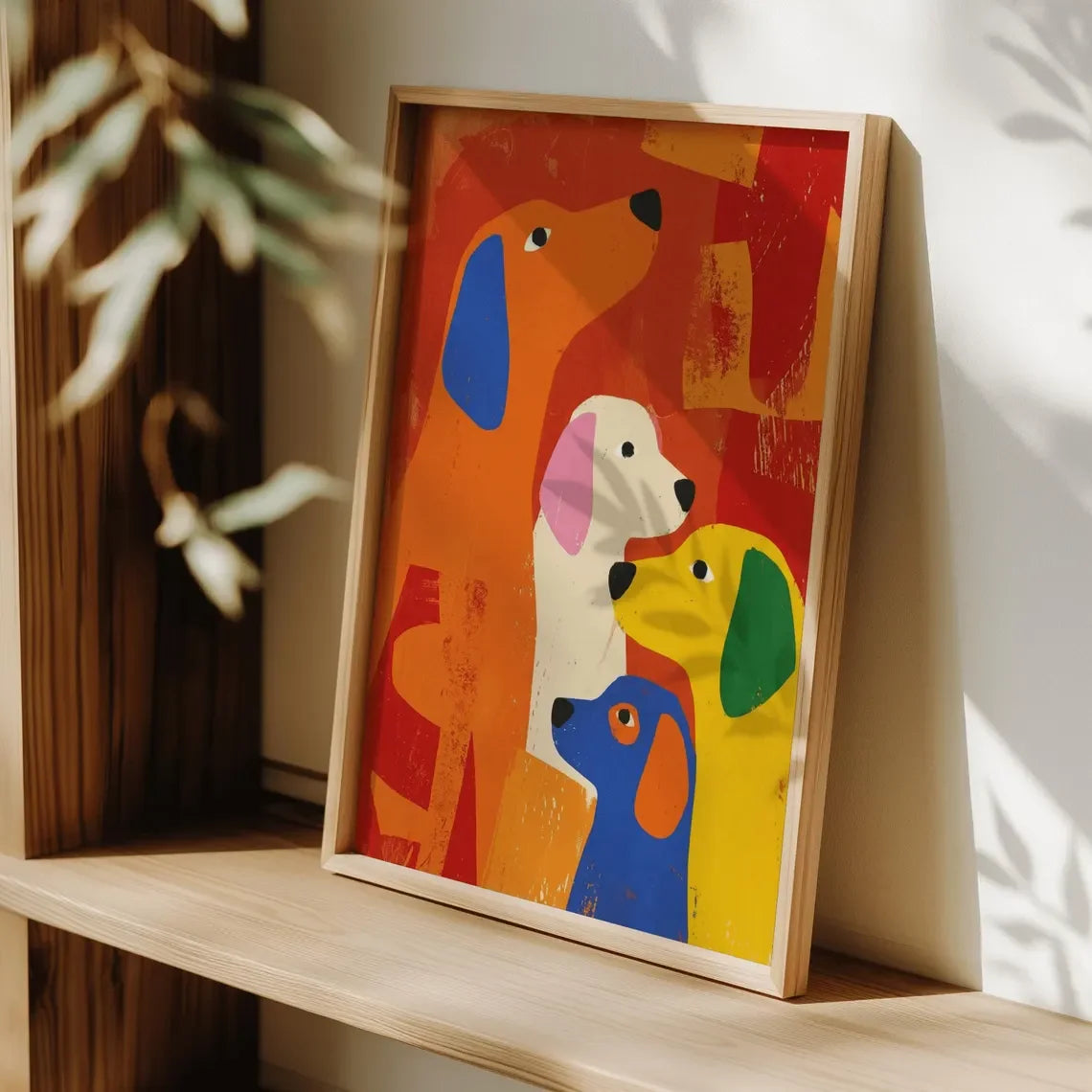 Vibrant Colorful Dog Quartet WALL ART PRINT DECOR – Playful Abstract Canine Painting, a Cheerful Statement Piece for Kids' Bedro