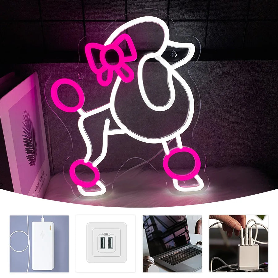 Poodle Dog Neon Sign — LED Wall Light for Bedroom & Home Decor