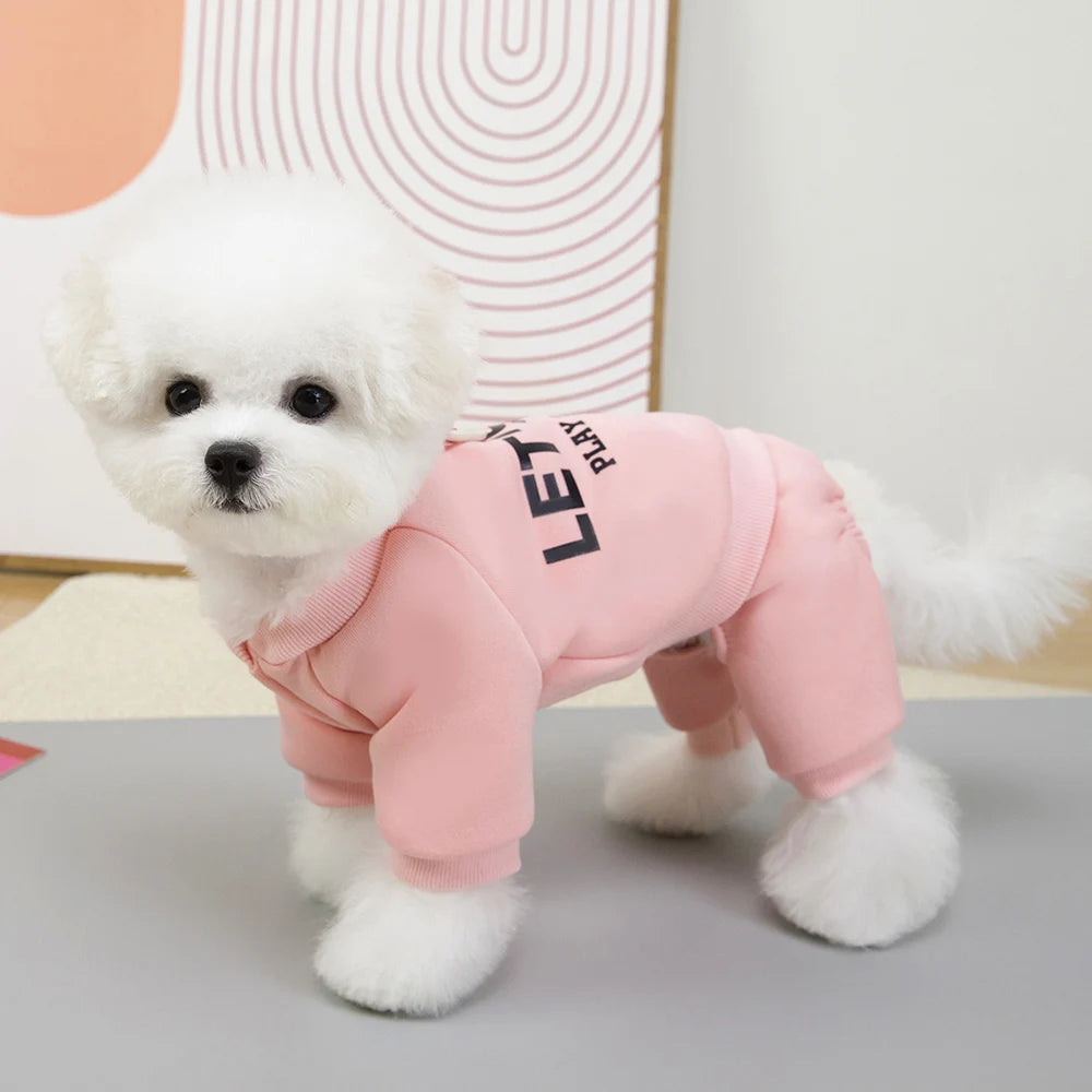Dog Letter Jumpsuit Sweatshirt – Soft & Warm 4-Leg Pullover for Small & Medium Dogs