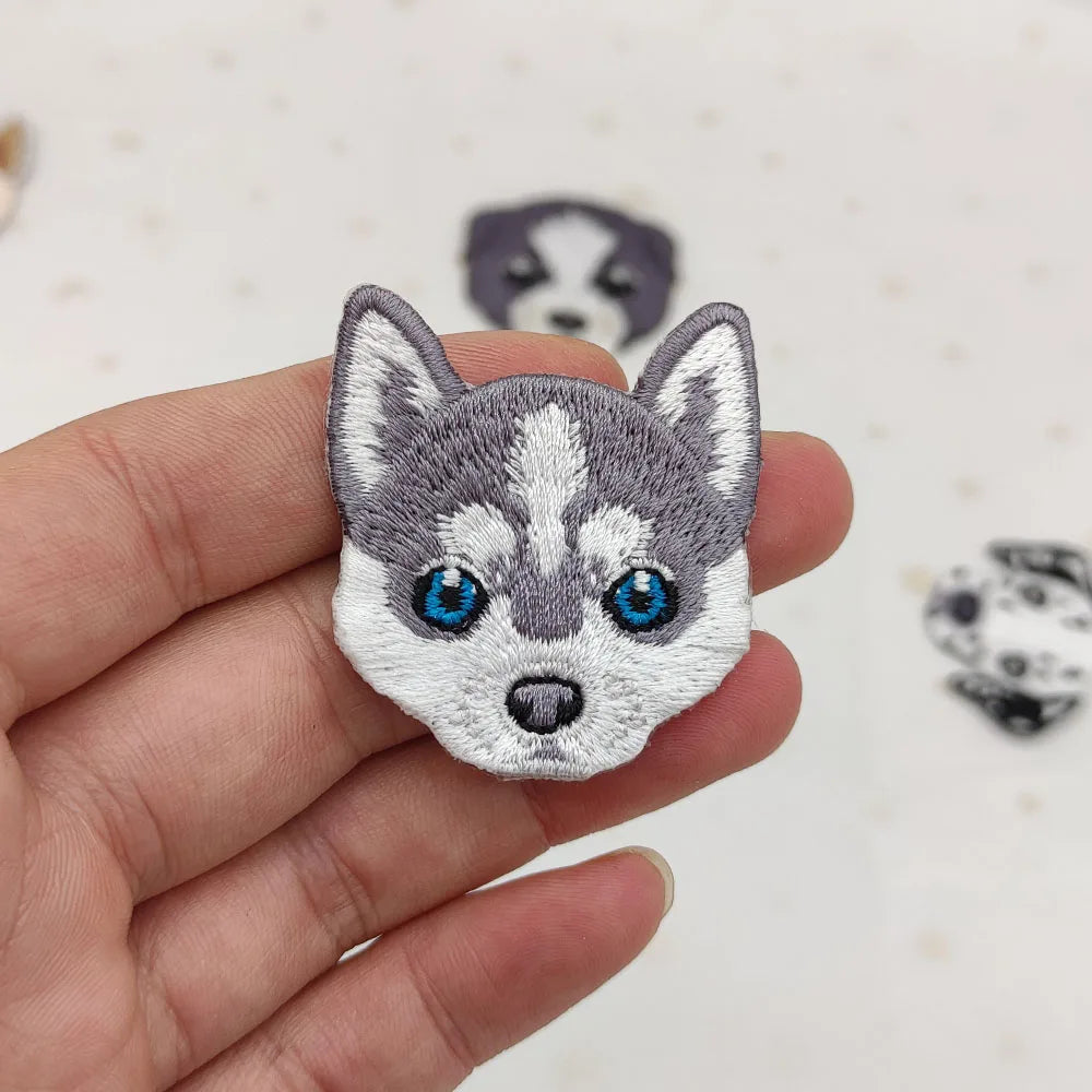 Dog Embroidery Iron-On Patch – Cute Dog Head Applique for Clothing & DIY
