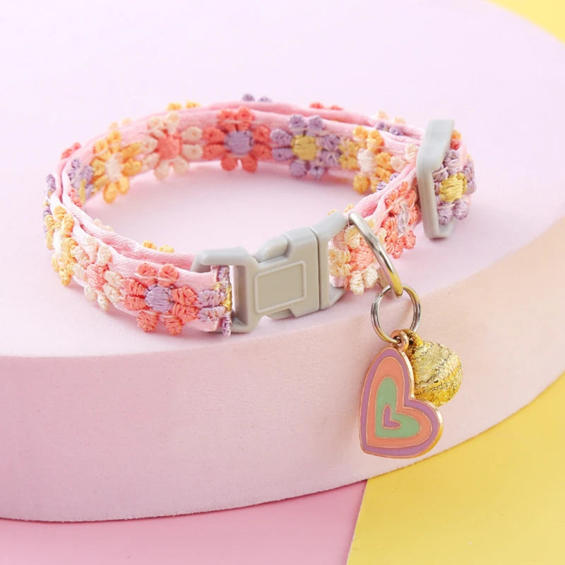 Colorful Dog & Cat Collar with Bell — Cartoon Paw Print, Adjustable, 14 Colours
