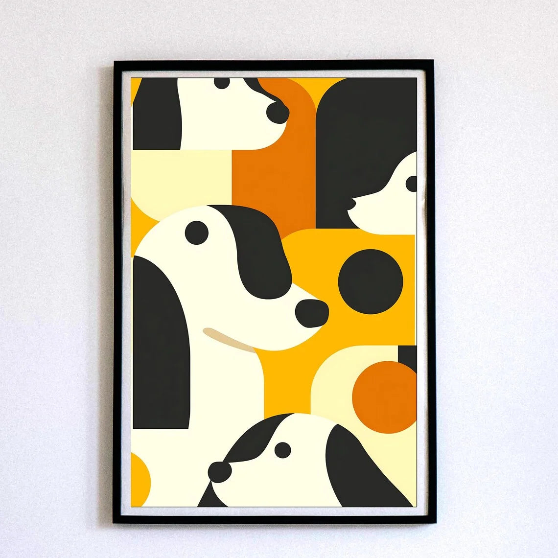 Vibrant Colorful Dog Quartet WALL ART PRINT DECOR – Playful Abstract Canine Painting, a Cheerful Statement Piece for Kids' Bedro