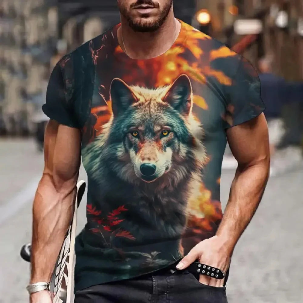 Men's 3D Wolf Print T-Shirt – Casual Streetwear Short Sleeve Tee