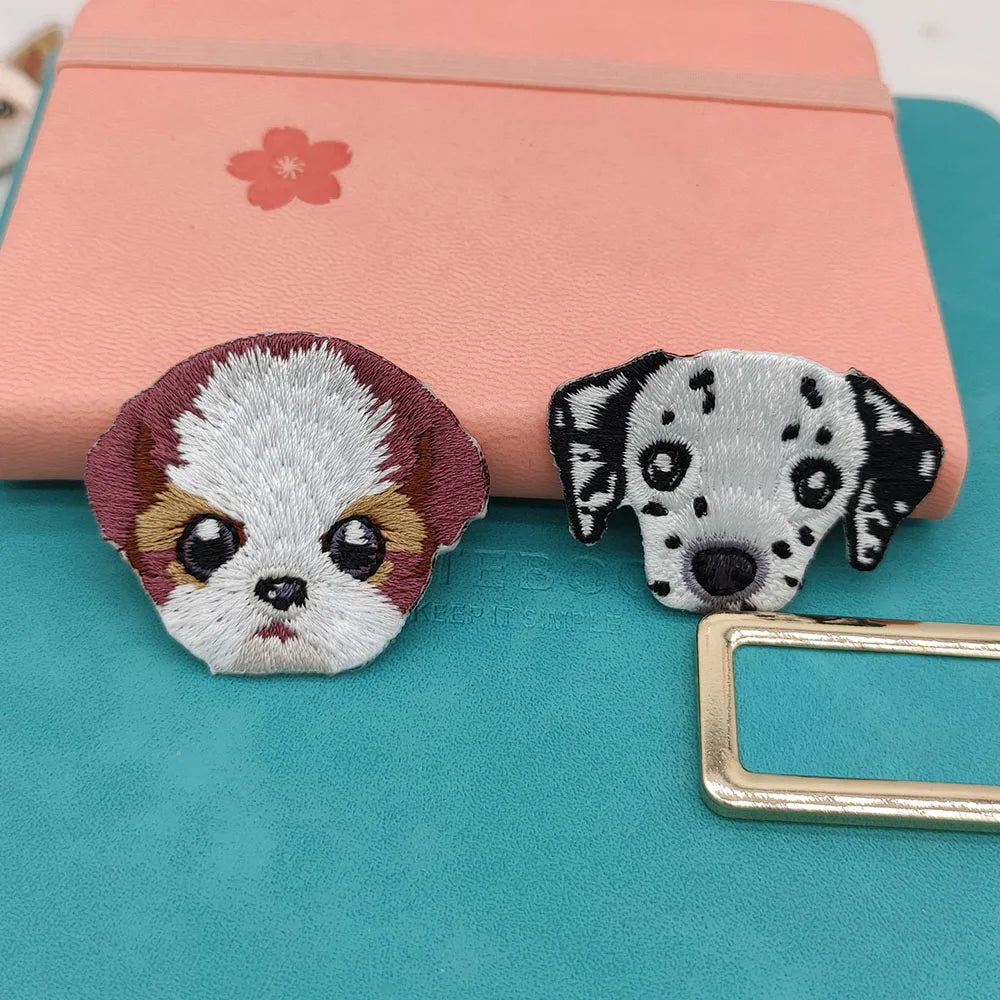 Dog Embroidery Iron-On Patch – Cute Dog Head Applique for Clothing & DIY