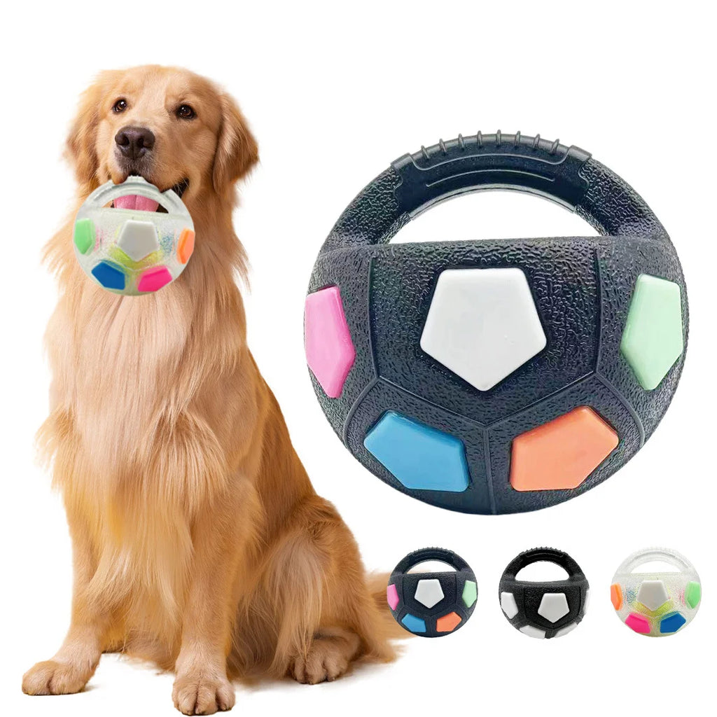 Squeaky Soccer Ball Dog Toy with Handle – Tug of War & Fetch Toy for All Breeds