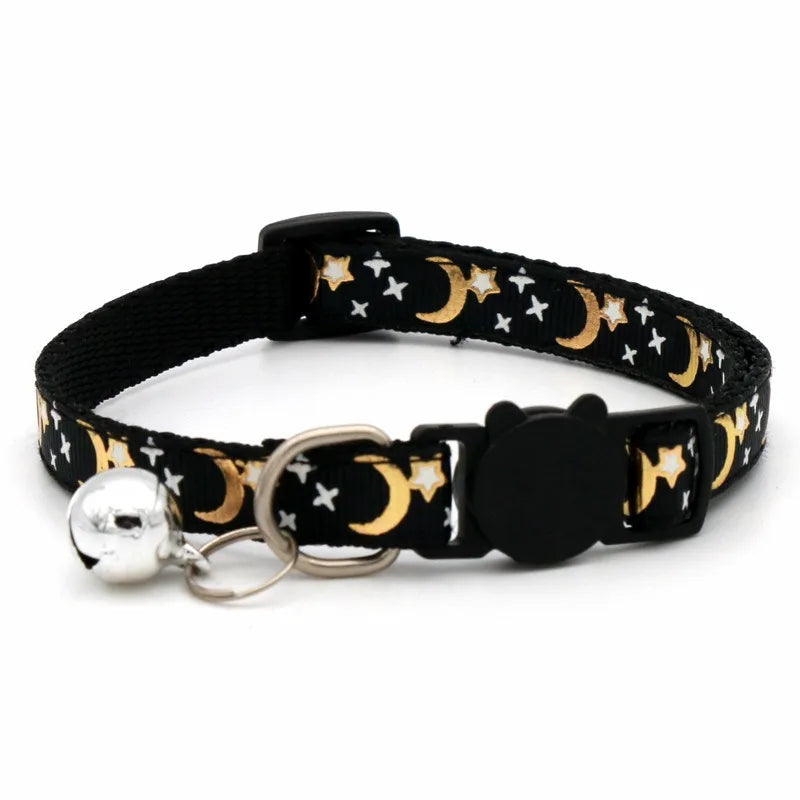 Colorful Dog & Cat Collar with Bell — Cartoon Paw Print, Adjustable, 14 Colours
