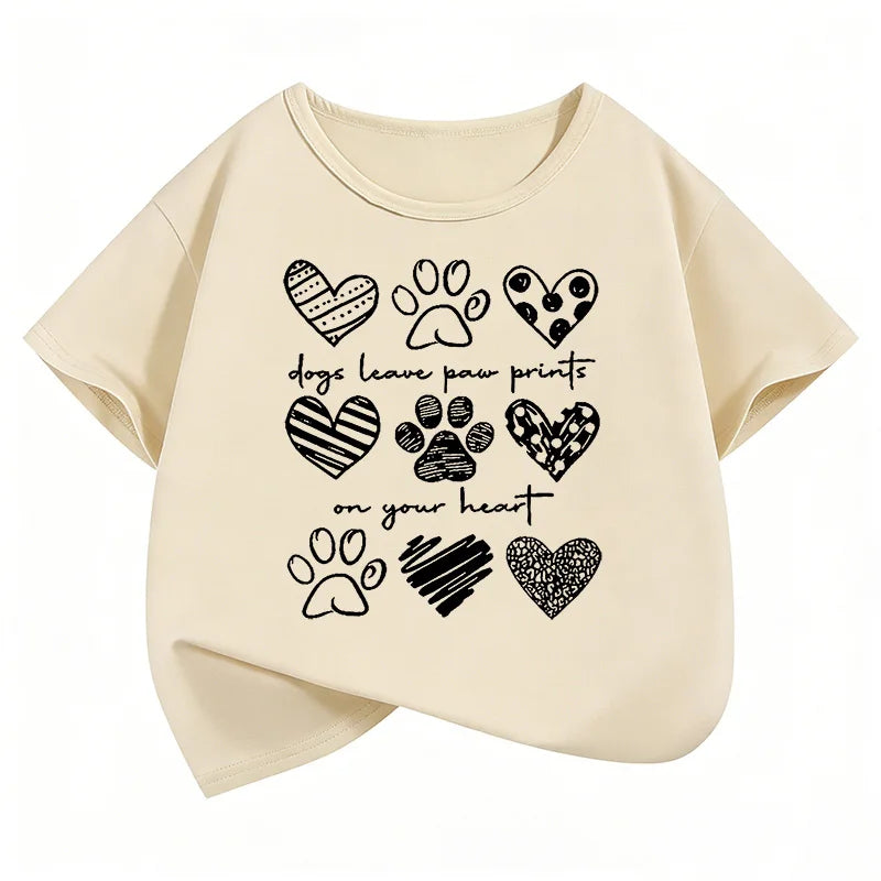 Kids' Dog Paw & Heart Graphic T-Shirt — Unisex (Ages 7–13)