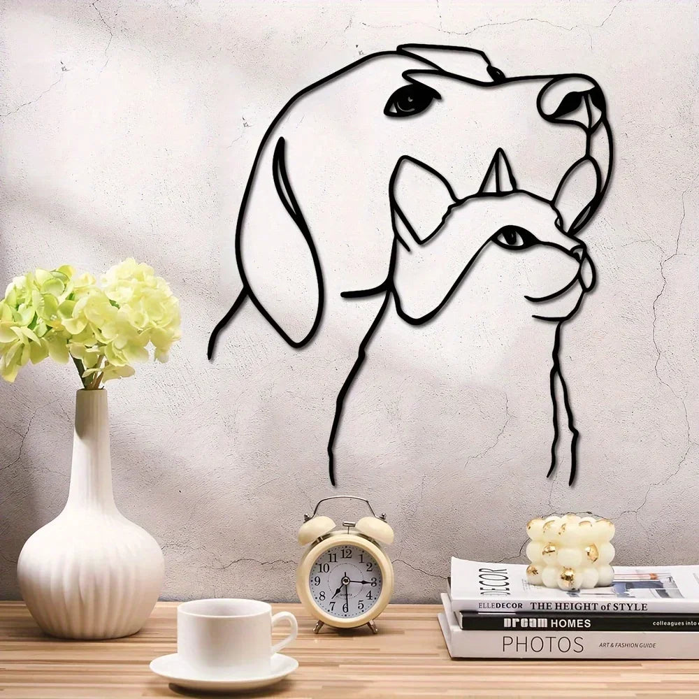 Classic Metal Dog & Cat Wall Art Sculpture — 11.81" Line Art