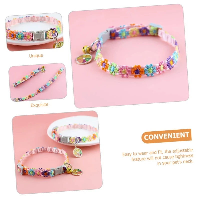 Colorful Dog & Cat Collar with Bell — Cartoon Paw Print, Adjustable, 14 Colours