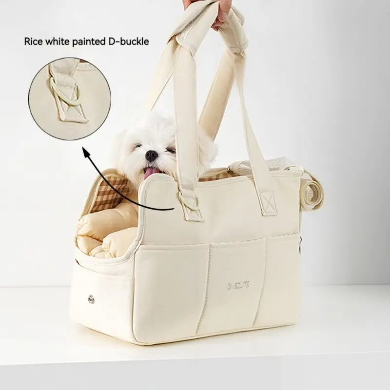Portable Shoulder Dog Carrier Bag — Cotton Handbag for Small Dogs & Cats