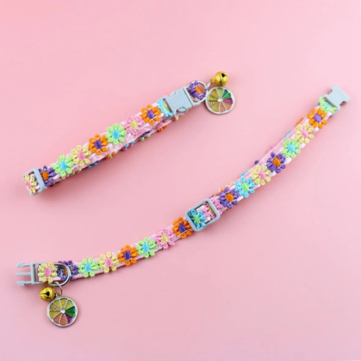 Colorful Dog & Cat Collar with Bell — Cartoon Paw Print, Adjustable, 14 Colours