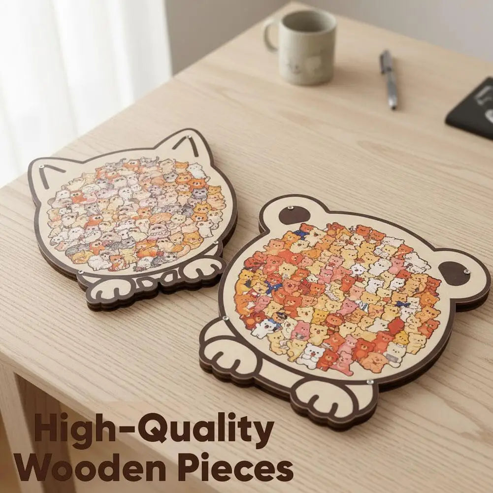 Pet Shaped Wooden Jigsaw Puzzle – 108-Piece Irregular Wood Puzzle for Cat & Dog Lovers