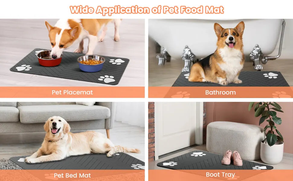 Absorbent Pet Feeding Mat with Non-Slip Waterproof Backing