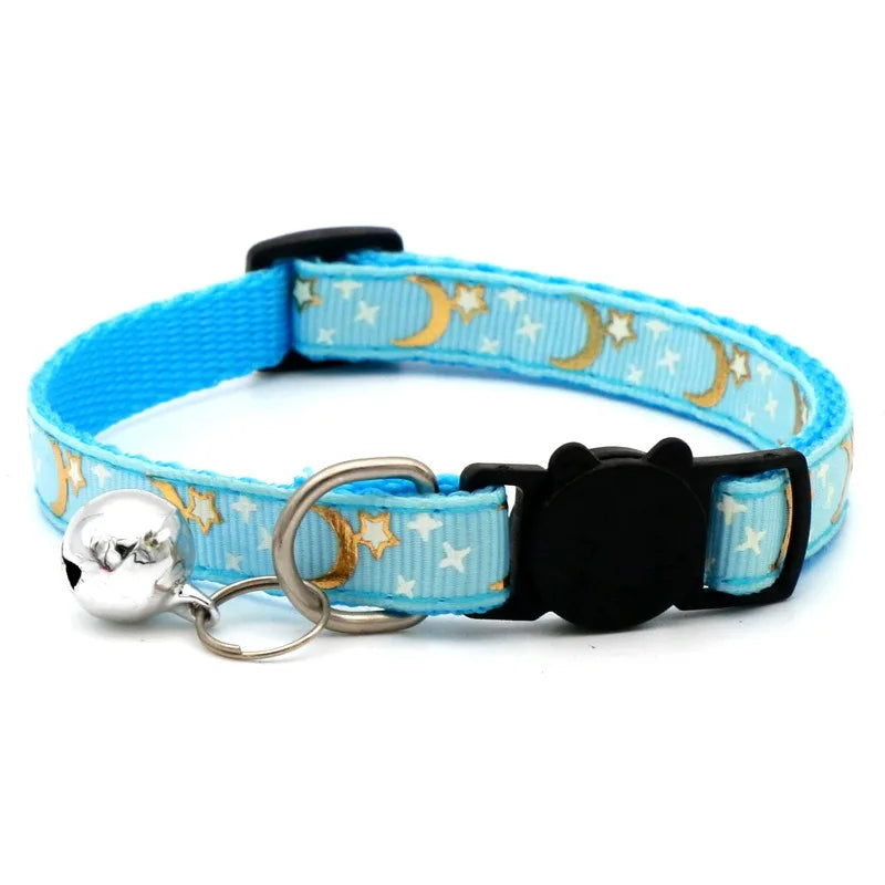 Colorful Dog & Cat Collar with Bell — Cartoon Paw Print, Adjustable, 14 Colours
