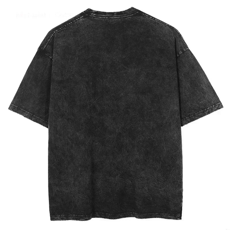 Doberman Streetwear Graphic T-Shirt – Vintage Washed Black Oversized Tee