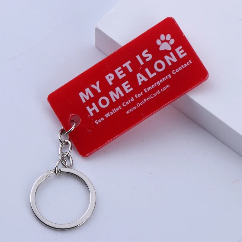 Pet Home Alone Emergency Keychain — Dog & Cat Contact Card Key Tag