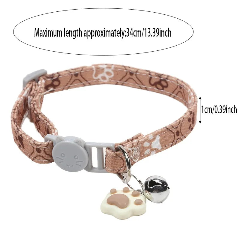 Colorful Dog & Cat Collar with Bell — Cartoon Paw Print, Adjustable, 14 Colours