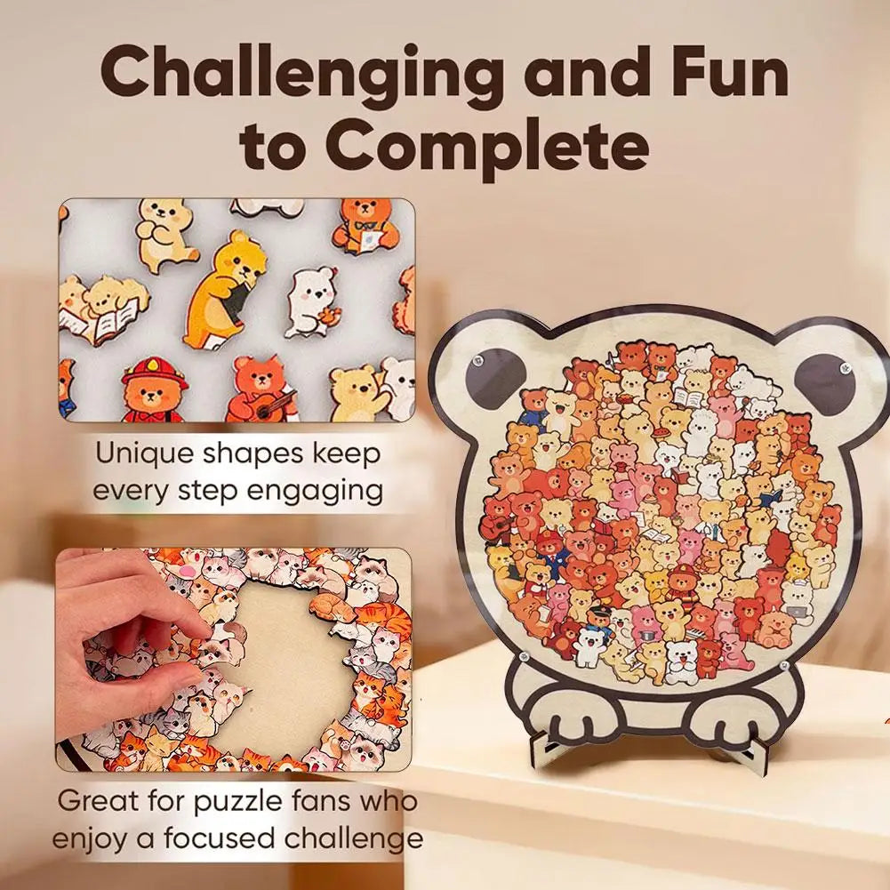 Pet Shaped Wooden Jigsaw Puzzle – 108-Piece Irregular Wood Puzzle for Cat & Dog Lovers