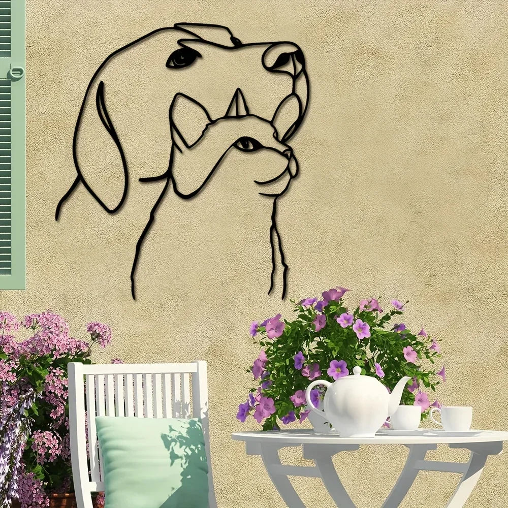 Classic Metal Dog & Cat Wall Art Sculpture — 11.81" Line Art