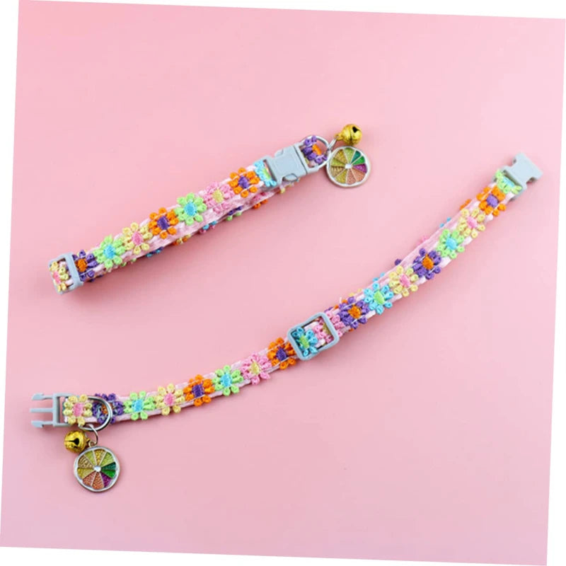Colorful Dog & Cat Collar with Bell — Cartoon Paw Print, Adjustable, 14 Colours