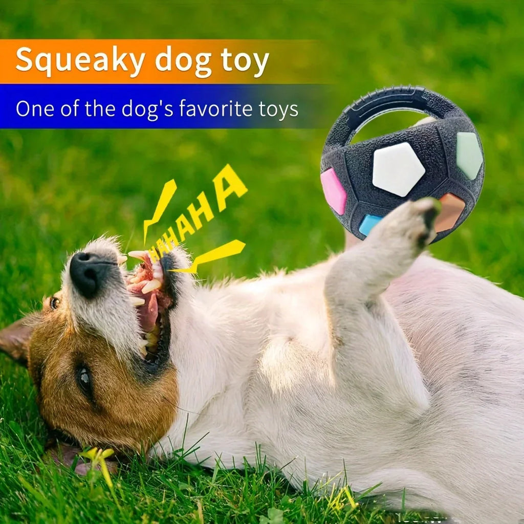 Squeaky Soccer Ball Dog Toy with Handle – Tug of War & Fetch Toy for All Breeds