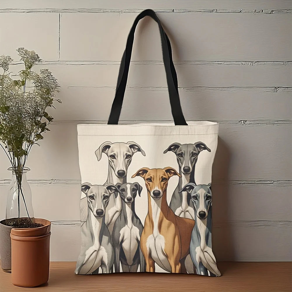 Greyhound & Whippet Dog Print Tote Bag — Reusable (40×40cm)