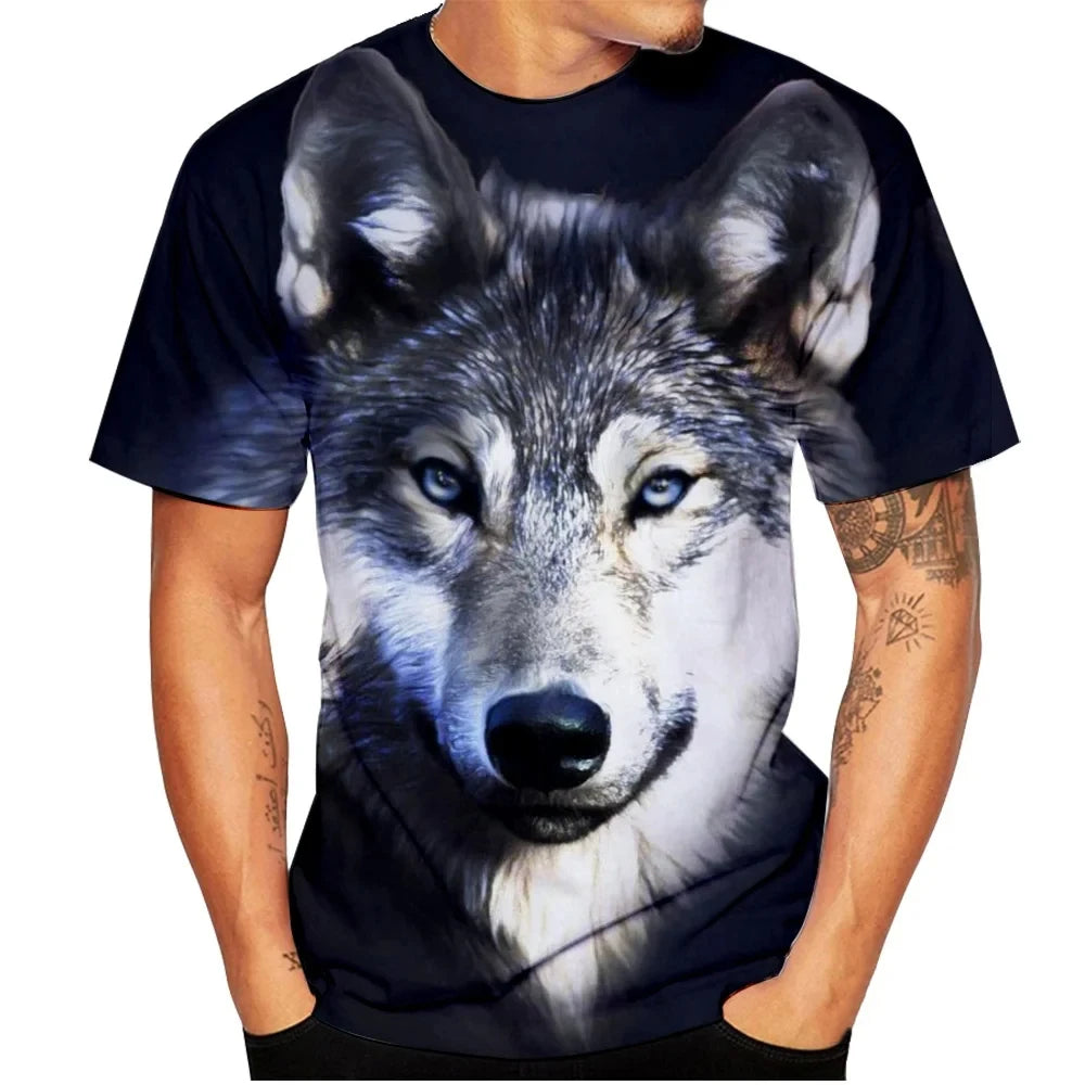 Men's 3D Wolf Print T-Shirt – Casual Streetwear Short Sleeve Tee