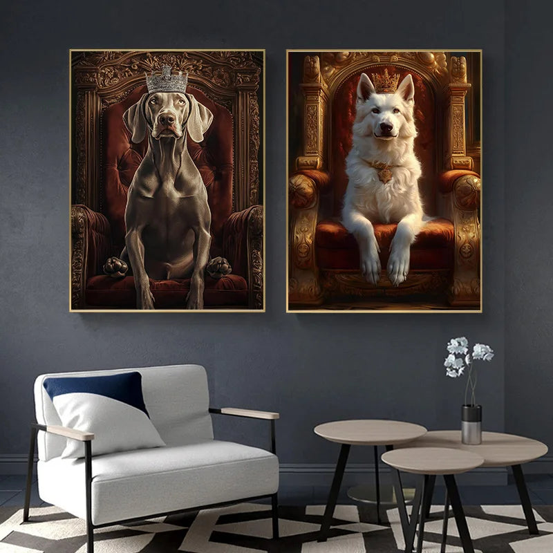 Royal Dog Portrait Canvas Print – Watercolour Wall Art for Dog Lovers