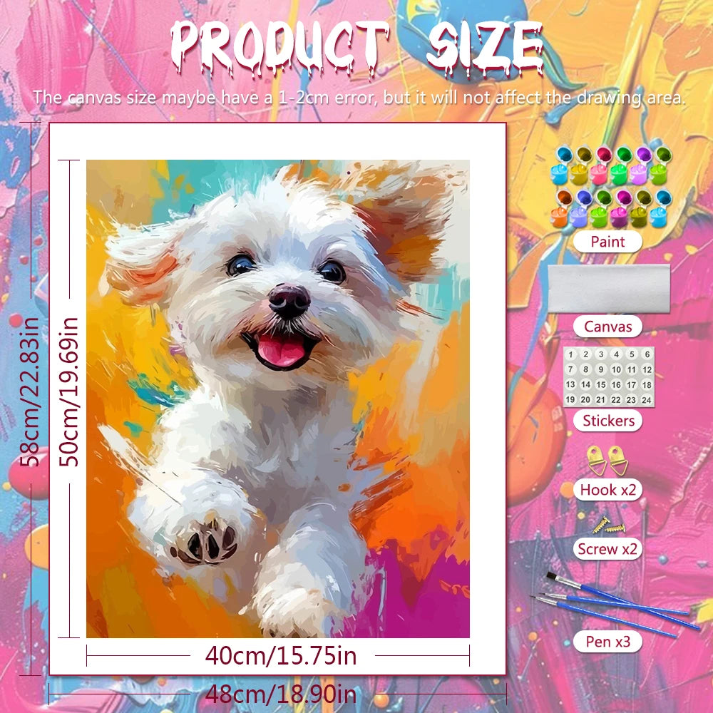 Paint By Numbers Dog Kit — Cute Puppy DIY Oil Painting for Adults
