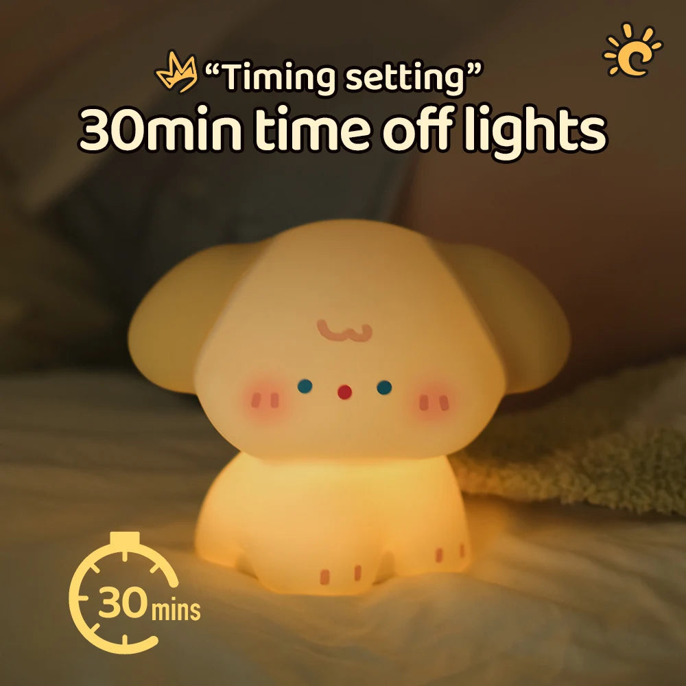 Squishy Dog Night Light – Rechargeable LED Silicone Touch Lamp with 3 Brightness Levels
