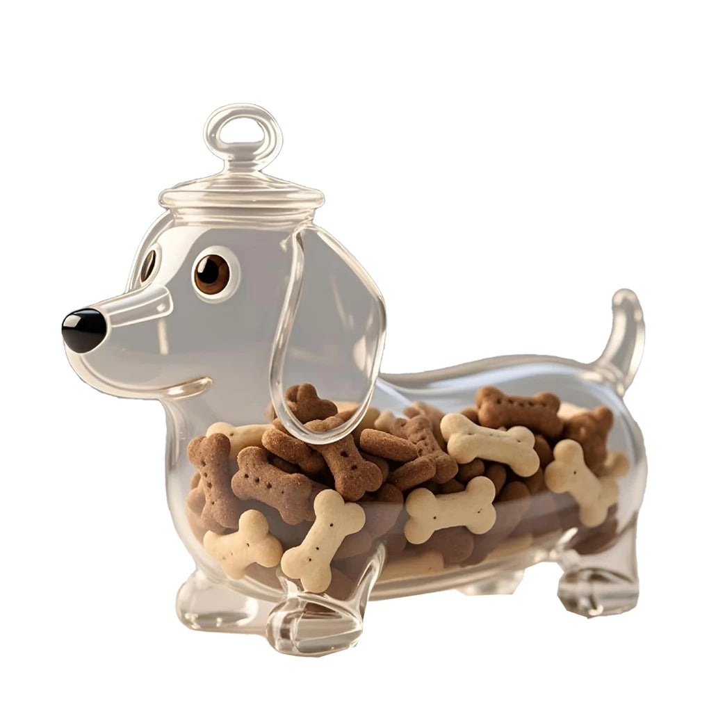 Dachshund Glass Treat Jar — Airtight Dog Snack Storage Canister