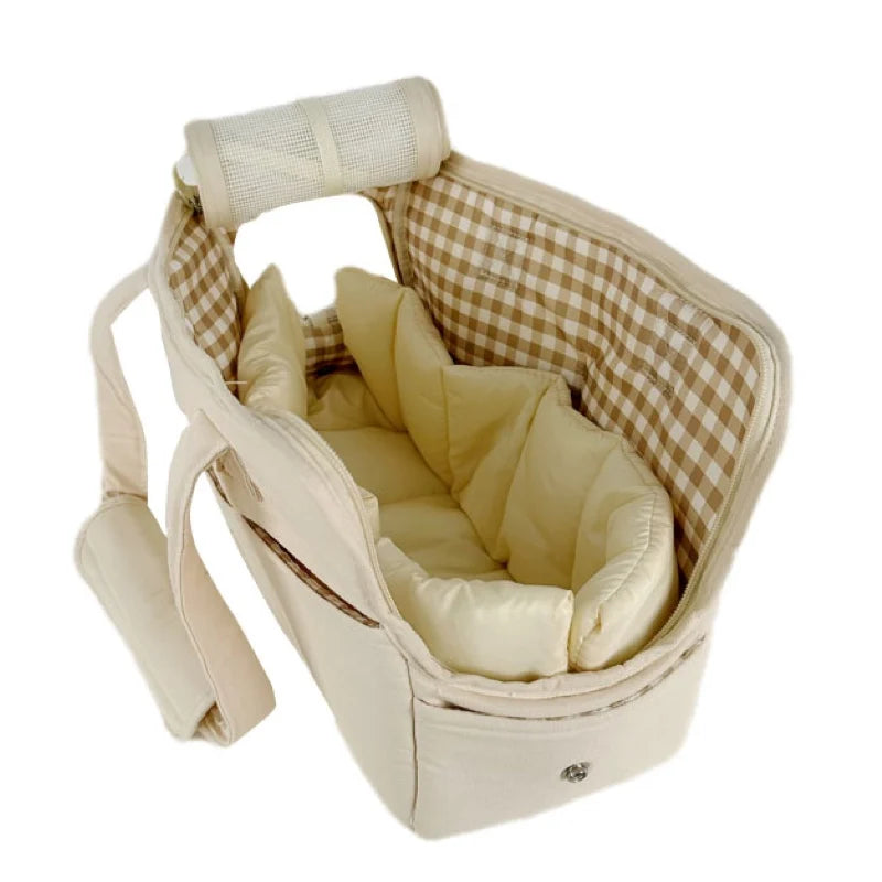 Portable Shoulder Dog Carrier Bag — Cotton Handbag for Small Dogs & Cats