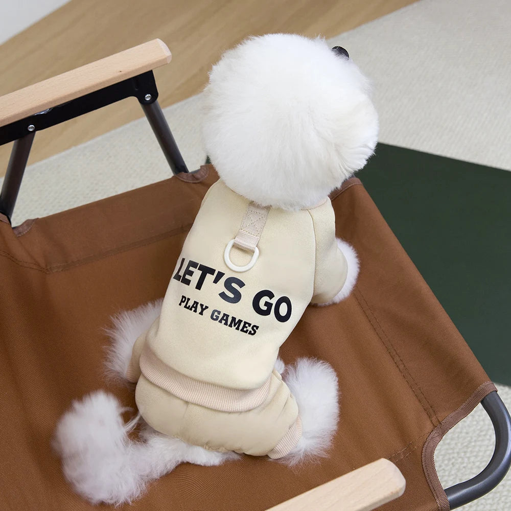 Dog Letter Jumpsuit Sweatshirt – Soft & Warm 4-Leg Pullover for Small & Medium Dogs