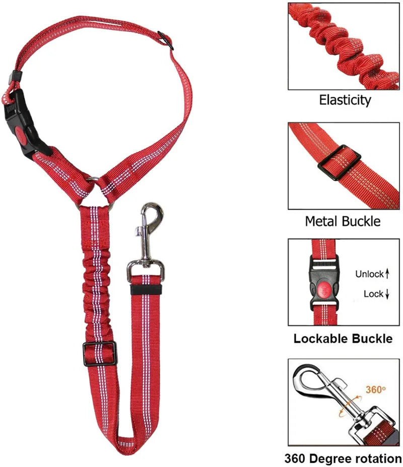 Adjustable Dog Car Seat Belt – Safety Harness Clip for Dogs & Cats