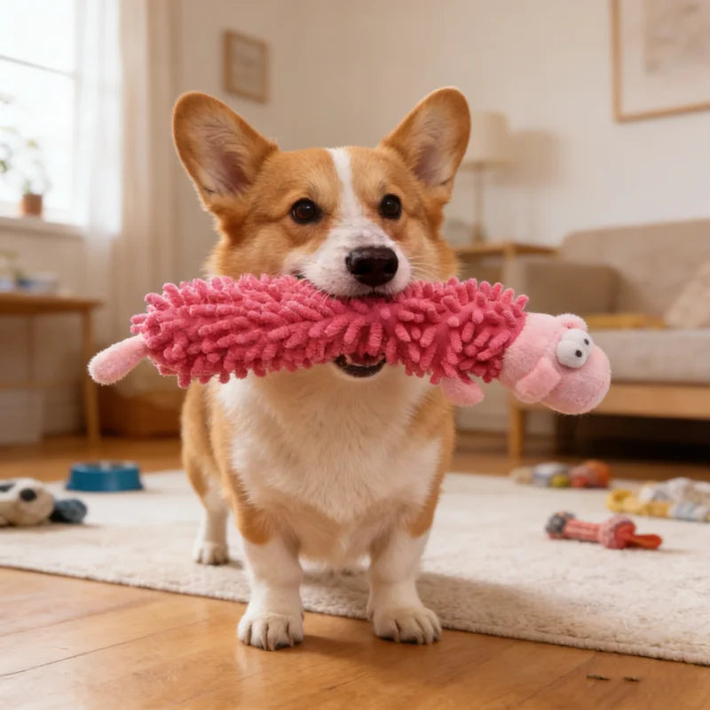 Squeaky Mop Fur Plush Dog Toy – Bite-Resistant Chew Toy