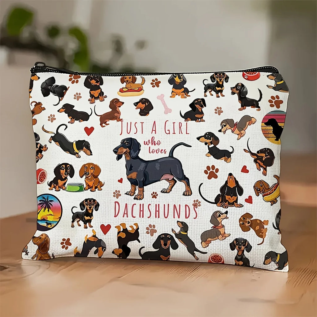 Dachshund Lover Makeup Bag — "Just a Girl Who Loves Dachshunds" Cosmetic Pouch