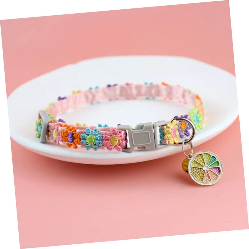 Colorful Dog & Cat Collar with Bell — Cartoon Paw Print, Adjustable, 14 Colours