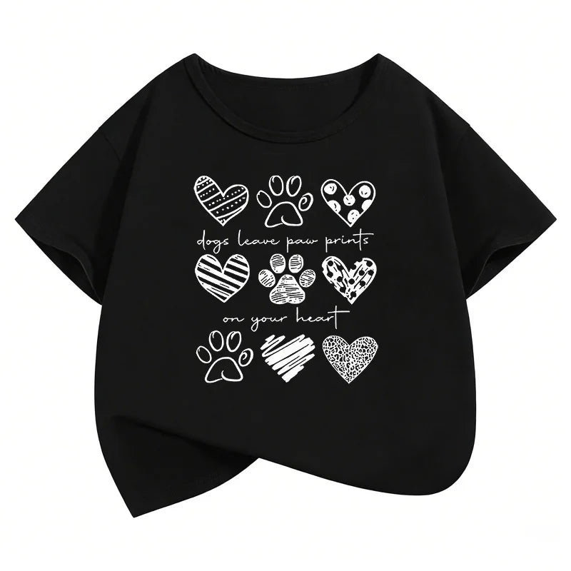 Kids' Dog Paw & Heart Graphic T-Shirt — Unisex (Ages 7–13)