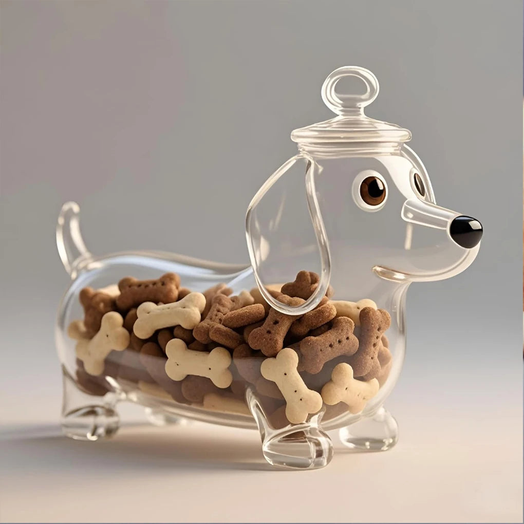 Dachshund Glass Treat Jar — Airtight Dog Snack Storage Canister