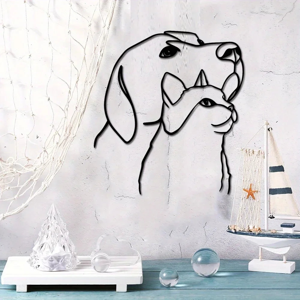 Classic Metal Dog & Cat Wall Art Sculpture — 11.81" Line Art