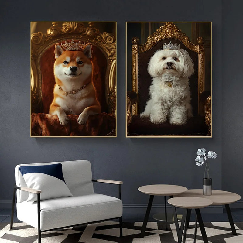 Royal Dog Portrait Canvas Print – Watercolour Wall Art for Dog Lovers