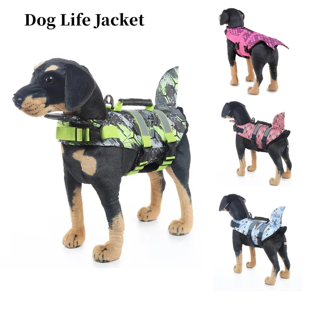 Shark Dog Life Jacket – Buoyancy Swim Vest with Rescue Handle for Dogs