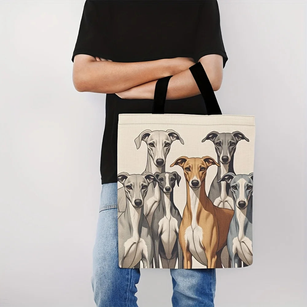 Greyhound & Whippet Dog Print Tote Bag — Reusable (40×40cm)