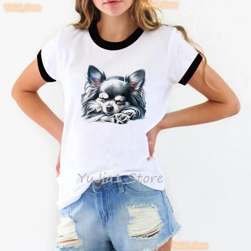 Cute Chihuahua T-Shirt — Kawaii Harajuku Dog Print Women's Summer Tee