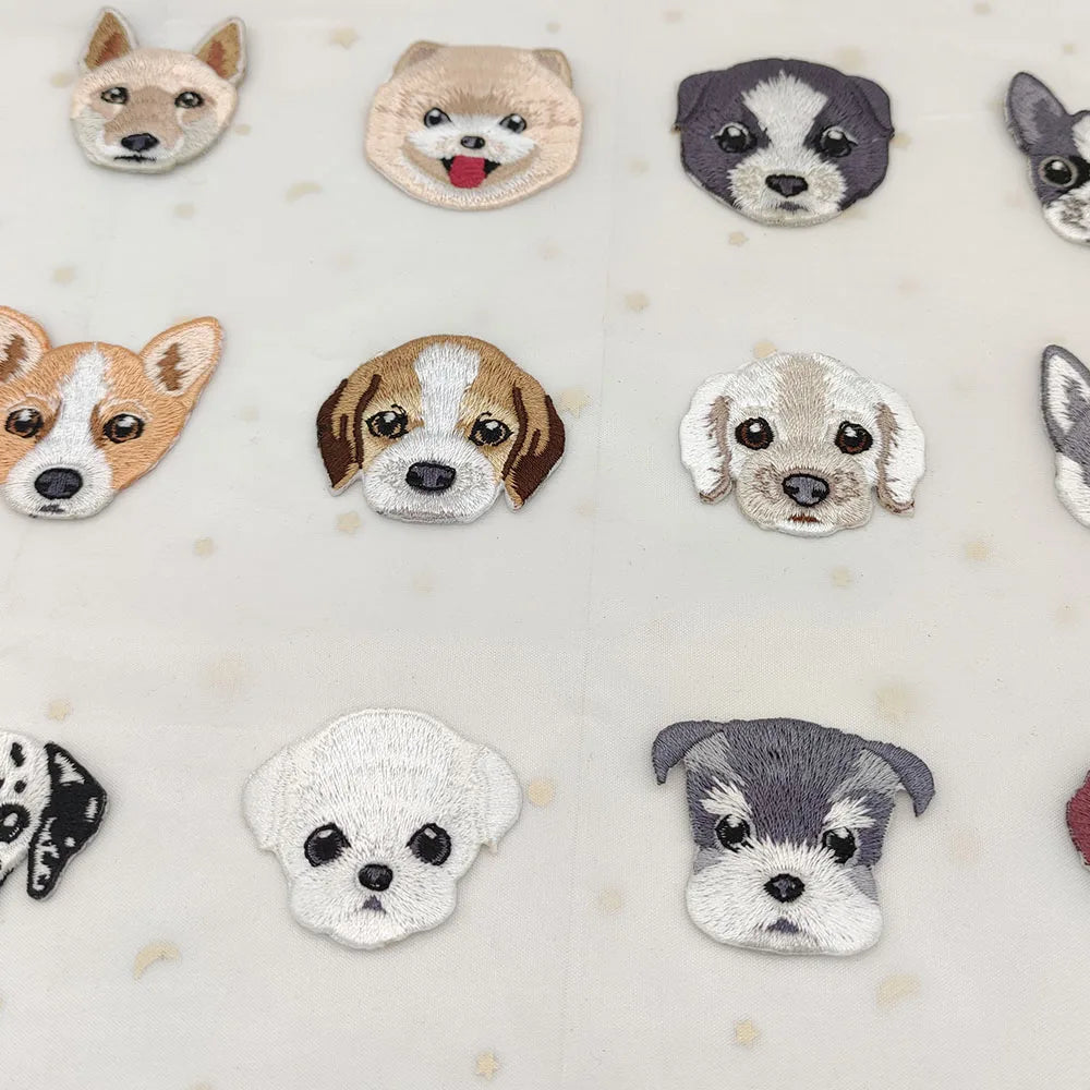 Dog Embroidery Iron-On Patch – Cute Dog Head Applique for Clothing & DIY