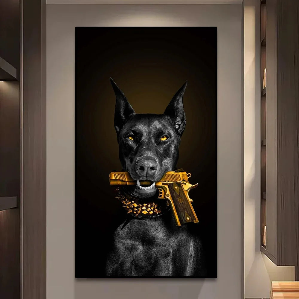 Doberman Mafia Dog Canvas Wall Art Poster – Modern Dog Lover Home Decor
