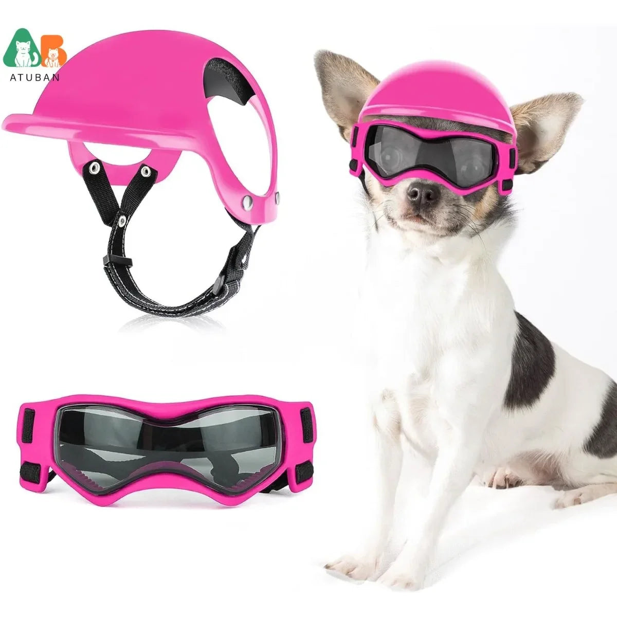 Dog Motorcycle Helmet & Goggles Set – Protective Riding Gear for Small Dogs
