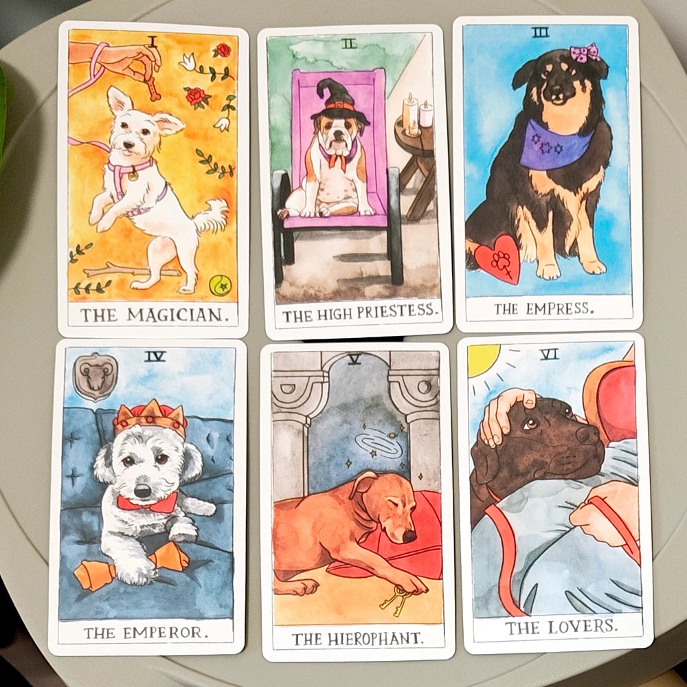 Dog Tarot Deck — 78 Cards Watercolor Canine Illustrations